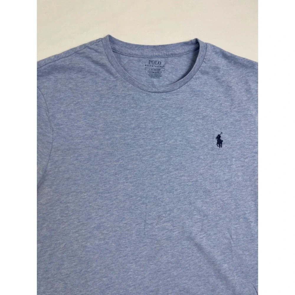 Polo Ralph Lauren Mens Custom Slim Fit T-shirt Light Blue Heather‎ L Pony Logo